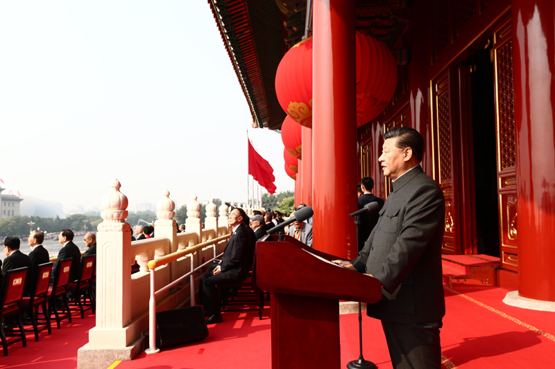 10月1日上午，慶祝中華人民共和國成立70周年大會在北京天安門廣場隆重舉行。中共中央總書記、國家主席、中央軍委主席習近平發(fā)表重要講話。